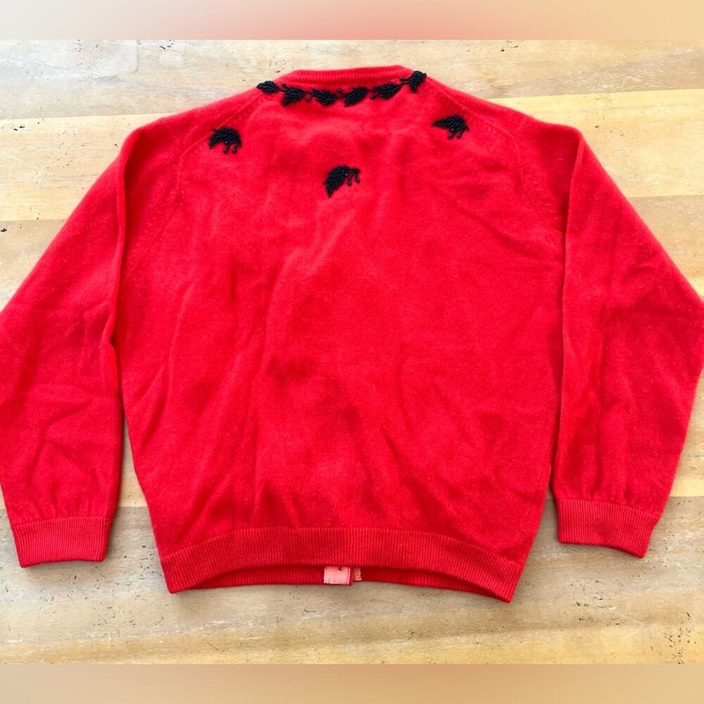 Vintage Original 1950s 60s Red Angora Lambswool Cardigan Beaded Sweater Medium - Picture 9 of 12
